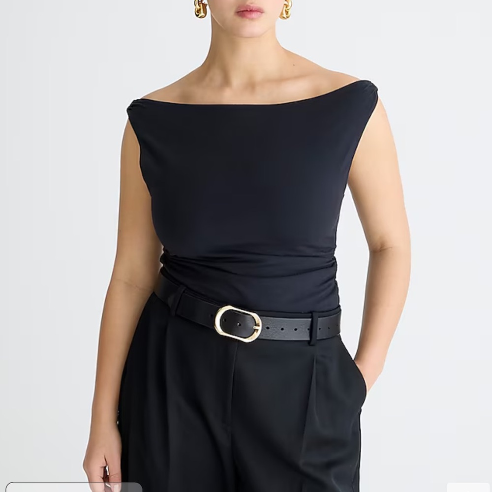 J. Crew Off-the-shoulder tank top in stretch cotton blend shirt black BY375